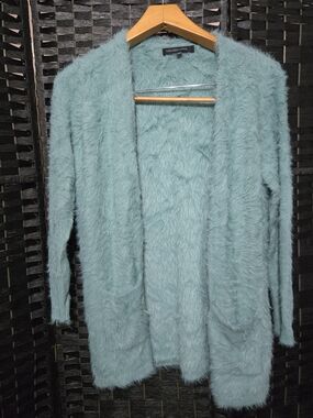 Colleen Lopez Women's Fuzzy Open Front Eyelash Cardigan - Seafoam Size Large